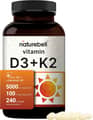 Naturebell, Vitamin D3 + K2, 5,000 IU D3 & 100 mcg K2, 240 Softgels харагдац 1