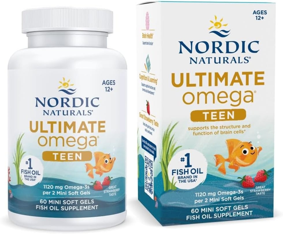 Nordic Naturals, Ultimate Omega Teen, Strawberry Flavor, 1,120 mg Total Omega-3s, 60 Mini Soft Gels