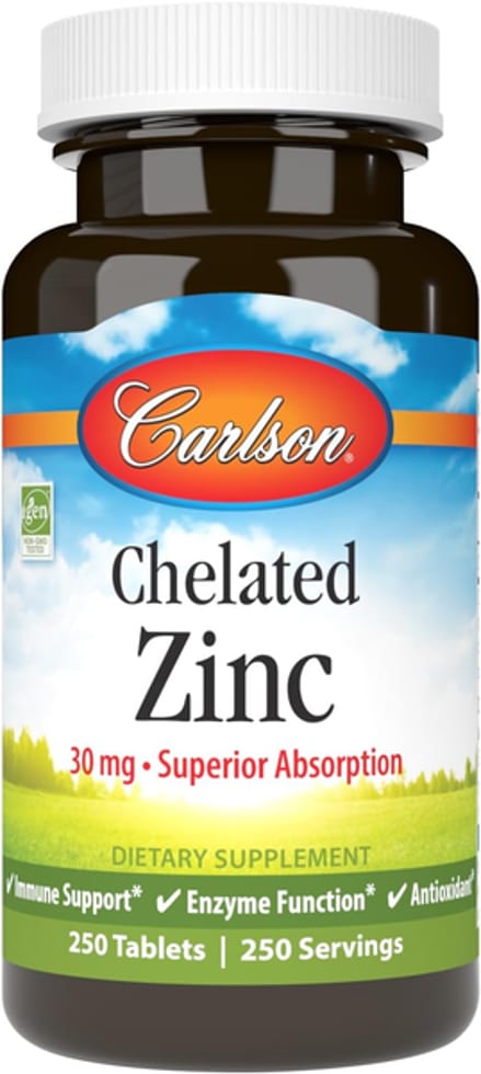 Carlson, Chelated Zinc, 30 mg, 250 Tablets