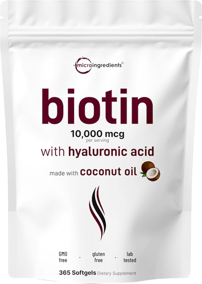 Micro Ingredients, Biotin with Hyaluronic Acid, 10,000 mcg, 365 Virgin Coconut Oil Softgels