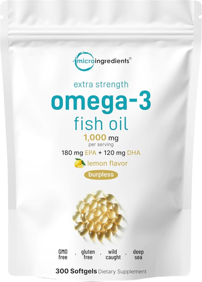 Micro Ingredients, Omega-3 Fish Oil, Lemon Flavor, 1,000 mg, 300 Softgels