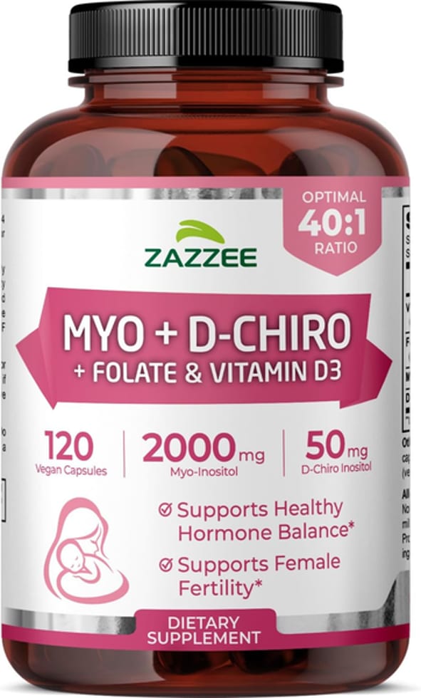 Zazzee Naturals, Myo + D-Chiro Inositol, Folate & Vitamin D3, 40:1 Ratio, 120 Vegan Capsules