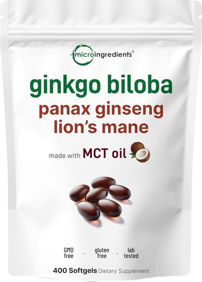 Micro Ingredients, Ginkgo Biloba Panax Ginseng Lion's Mane, 400 Softgels