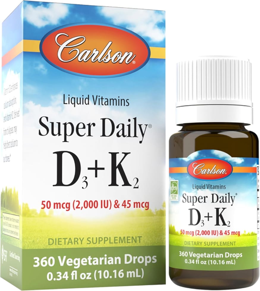 Super Daily D3+k2 50 MCG (2,000 Iu) & 45 MCG 360 Vegetarian Drops 0.34 Fl Oz (10.16 Ml)