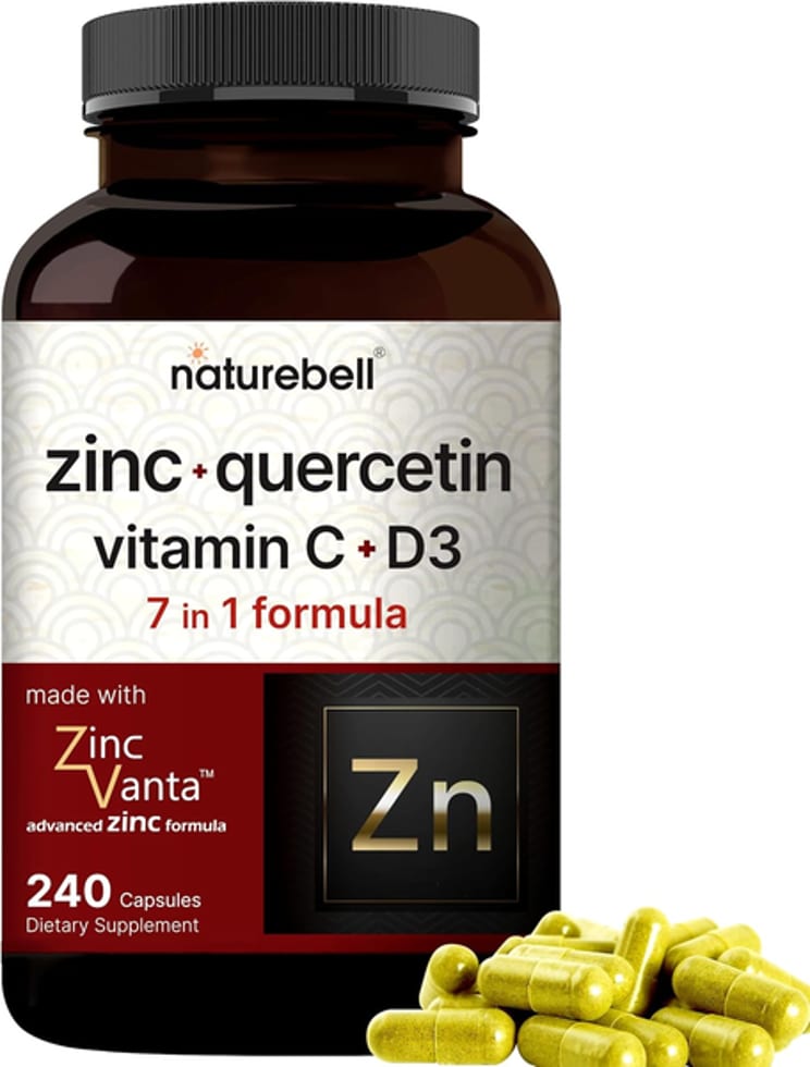 Naturebell, Zinc, Quercetin, Vitamin C & D3, 7-in-1 Formula, Quercetin 1,000 mg, D3 5,000 IU, 240 Capsules