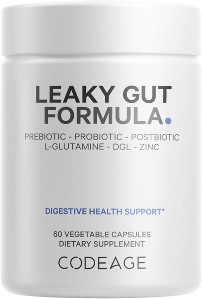 Codeage, Leaky Gut Formula, Prebiotic, Probiotic, Postbiotic, 60 Capsules