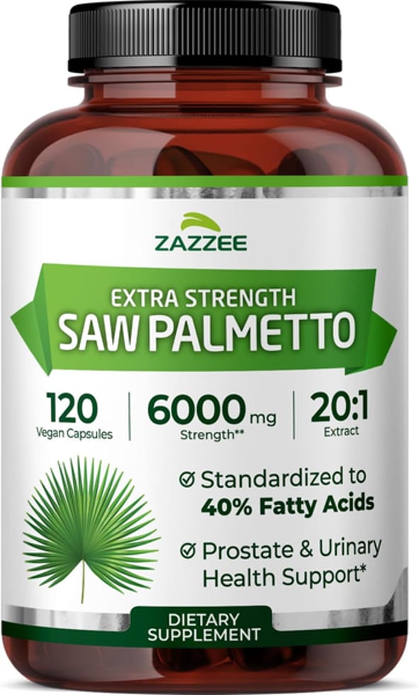 Zazzee, Saw Palmetto, 6,000 mg, 20:1 Extract, 40% Fatty Acids, 120 Vegan Capsules