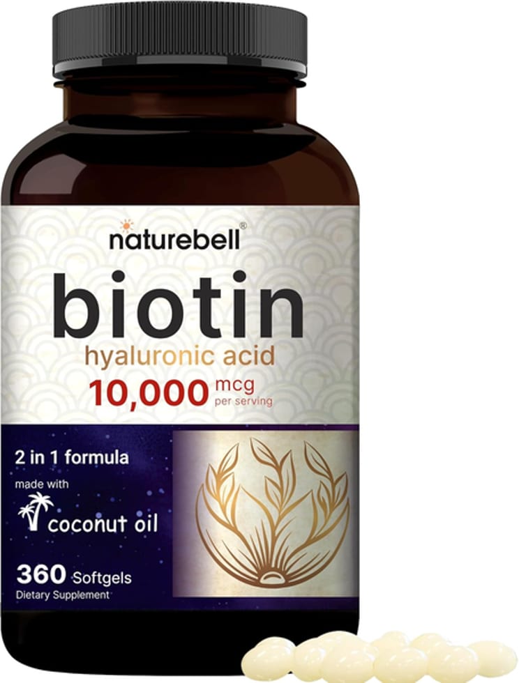 Naturebell, Biotin & Hyaluronic Acid, 10,000 mcg Biotin, 25 mg Hyaluronic Acid, 360 Coconut Oil Softgels