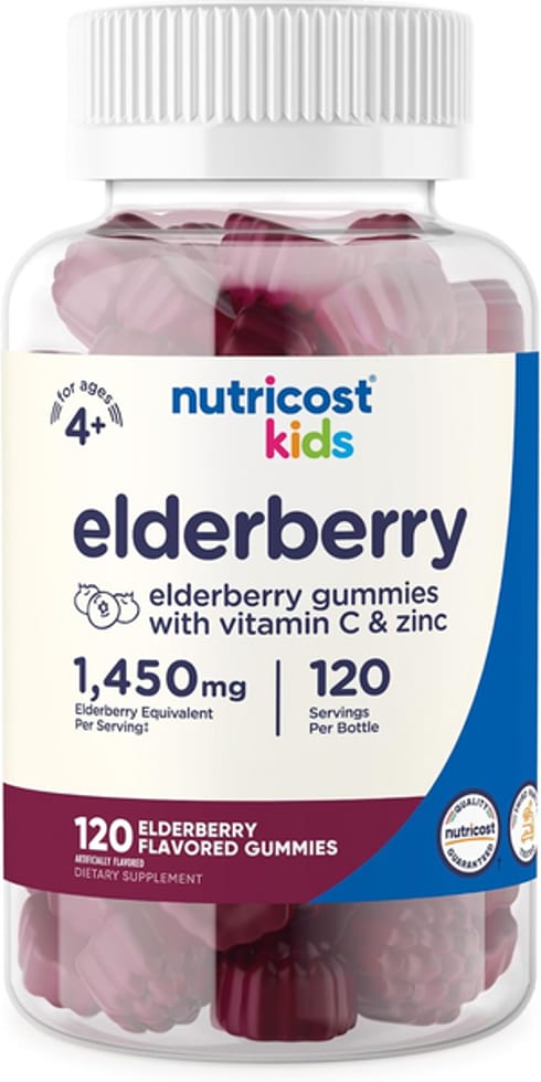 Nutricost, Elderberry Gummies with Vitamin C & Zinc, 1,450 mg Elderberry Equivalent, 120 Gummies