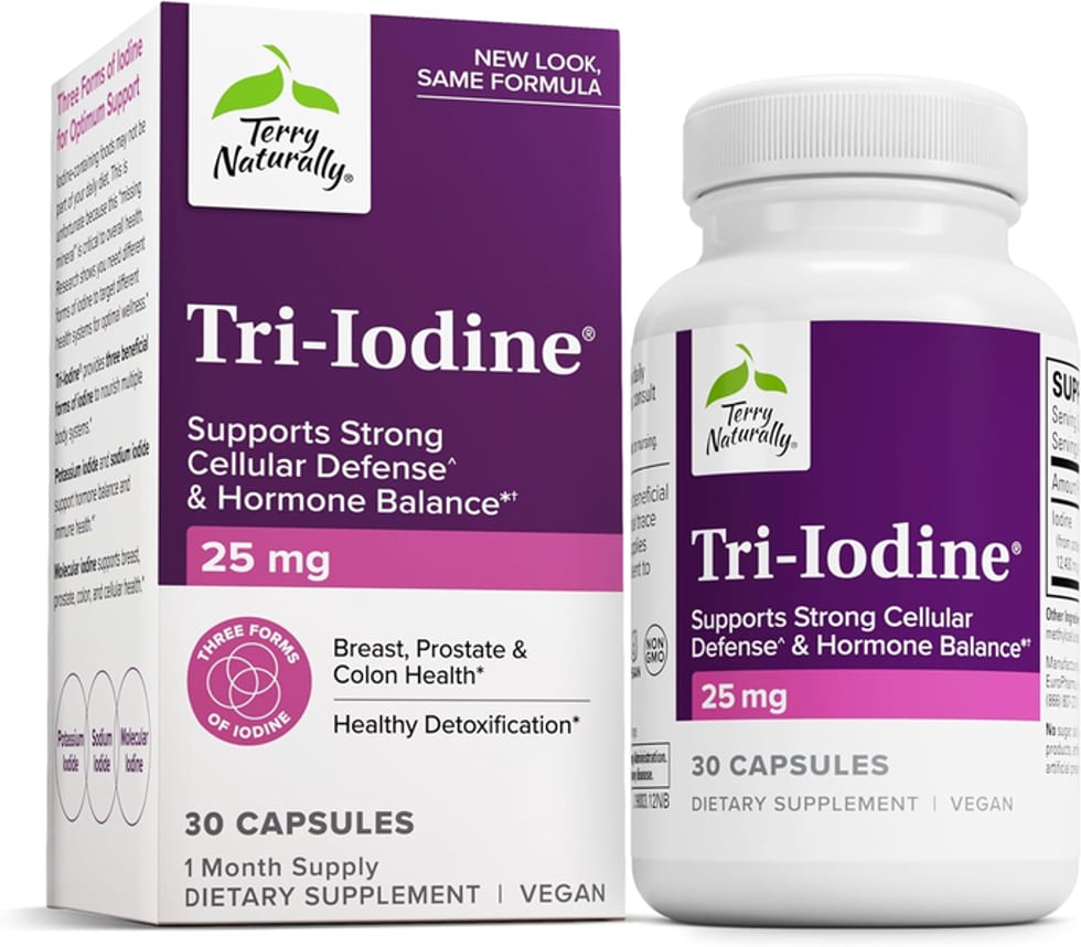Tri-Iodine 25 MG Three Forms Of Iodine Breast Prostate & Colon Health Healthy Detoxification 60 Capsules 2 Month Supply Dietary Supplement Vegan