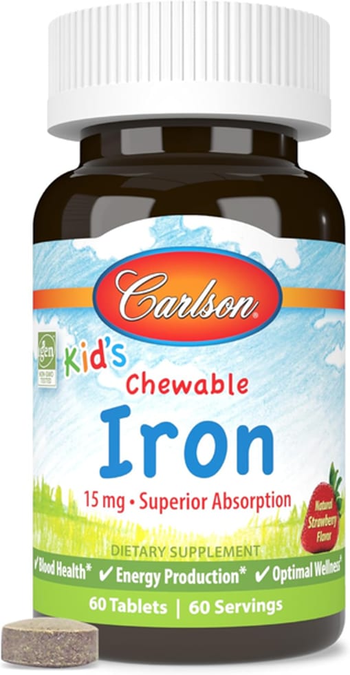 Carlson, Kid's Chewable Iron, Natural Strawberry Flavor, 15 mg, 60 Tablets