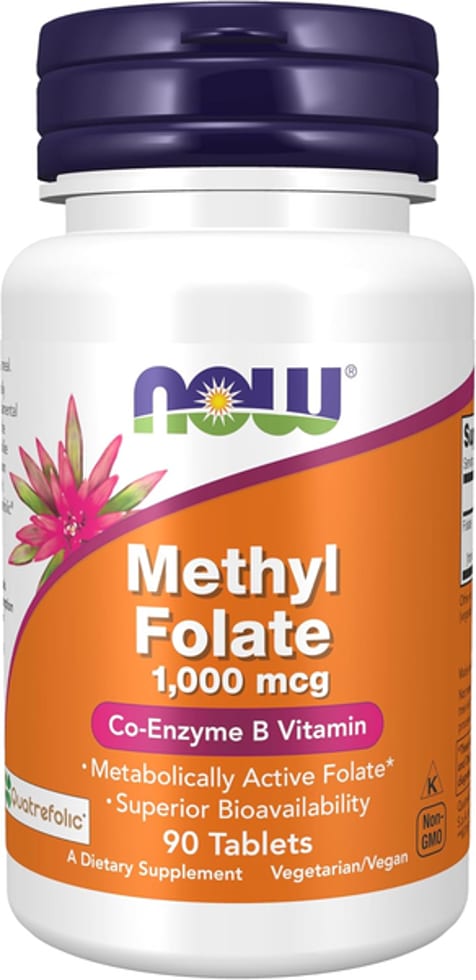 Now Methyl Folate 1,000 mcg, Metabolically Active Folate, Co-Enzyme B Vitamin, 90 Tablets 1,000 mcg 90 Tablets