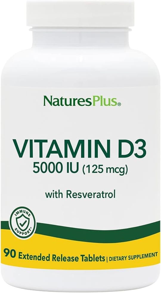 NaturesPlus VITAMIN D3 with Resveratrol Extended Release Tablets 90 Extended Release Tablets, 5000 IU