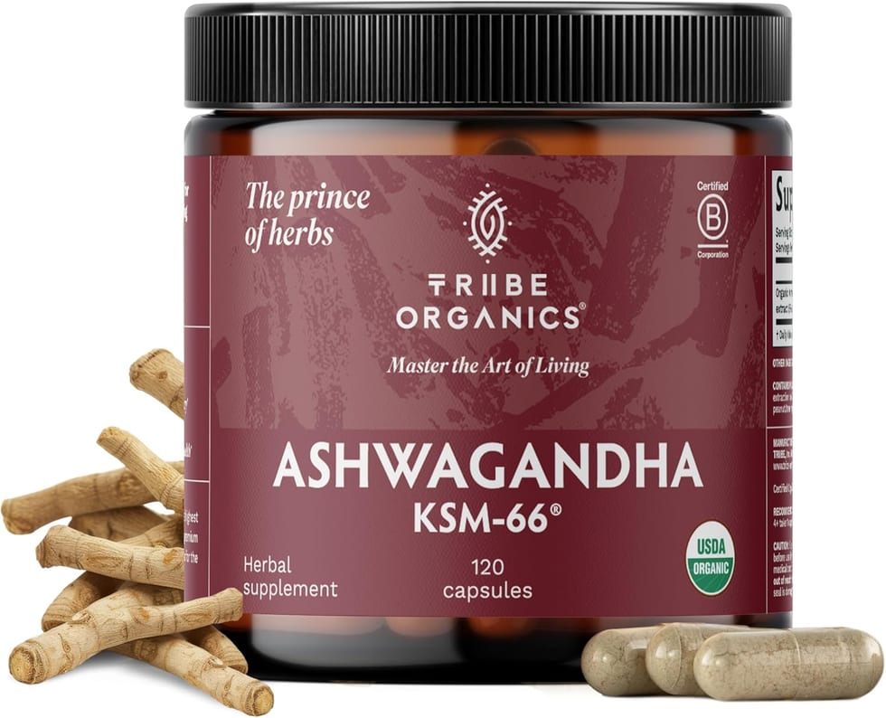 TRIBE ORGANICS Ashwagandha KSM-66 Organic Extract 600mg 120 Capsules 600mg 120 Capsules