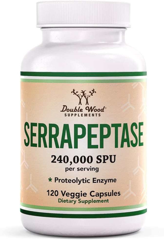 Double Wood Supplements Serrapeptase 240,000 SPU Max Potency (120 Veggie Capsules) Proteolytic  240,000 SPU 120 Veggie Capsules