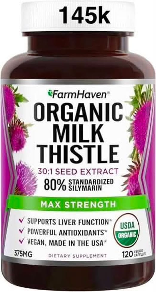 FarmHaven USDA Organic Milk Thistle 30:1 Extract, 80% Silymarin, 375mg, 120 Vegan Capsules