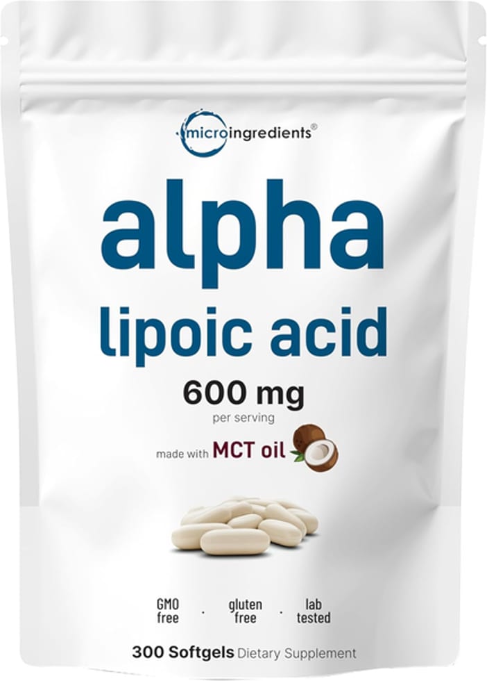Micro Ingredients Alpha Lipoic Acid 600mg with MCT Oil, 300 Softgels 600mg 300 Softgels