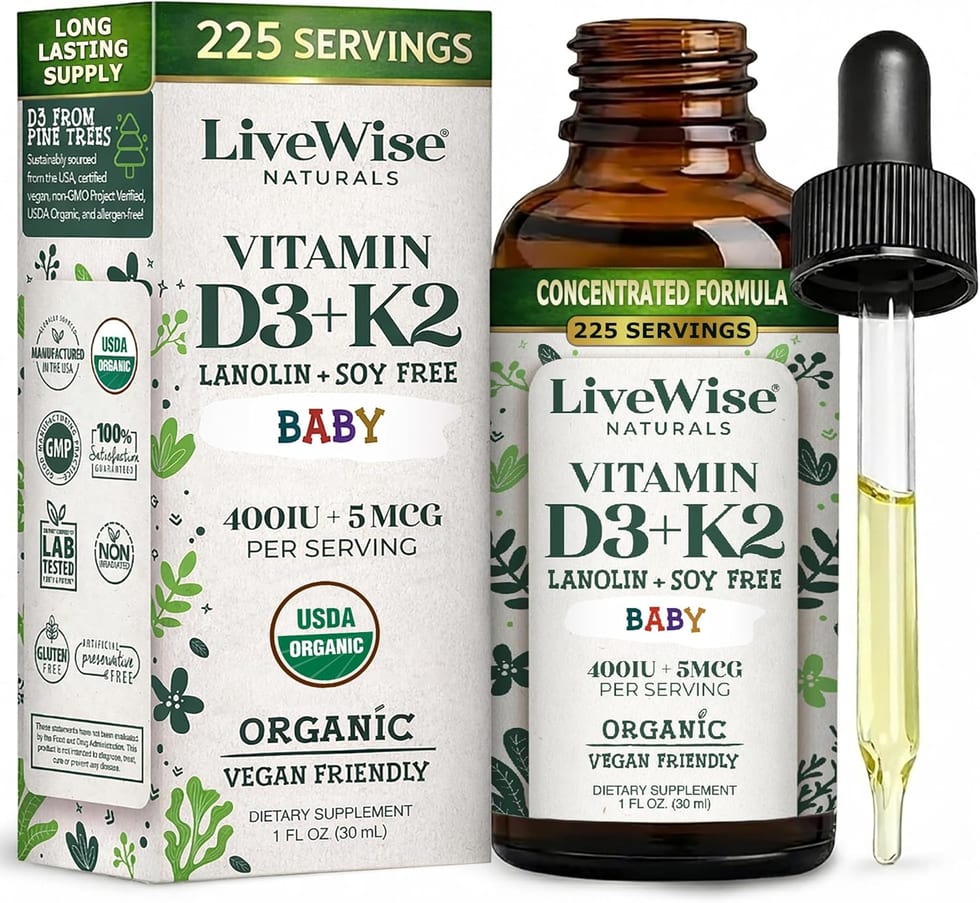 LiveWise Naturals, Vitamin D3+K2 Baby, 400 IU D3, 5 mcg K2