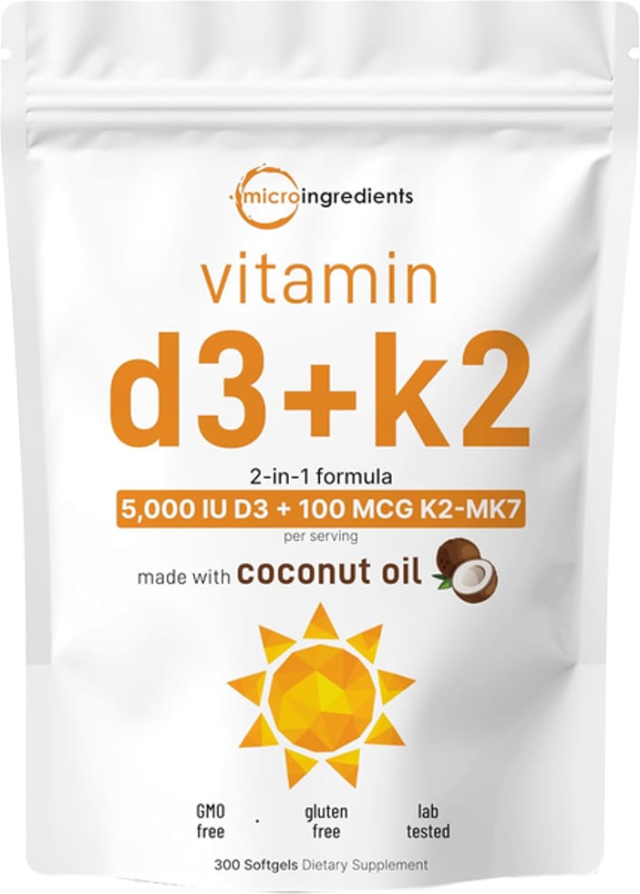 Micro Ingredients, Vitamin D3 & K2, 5,000 IU D3 & 100 mcg K2 (MK-7), 300 Softgels