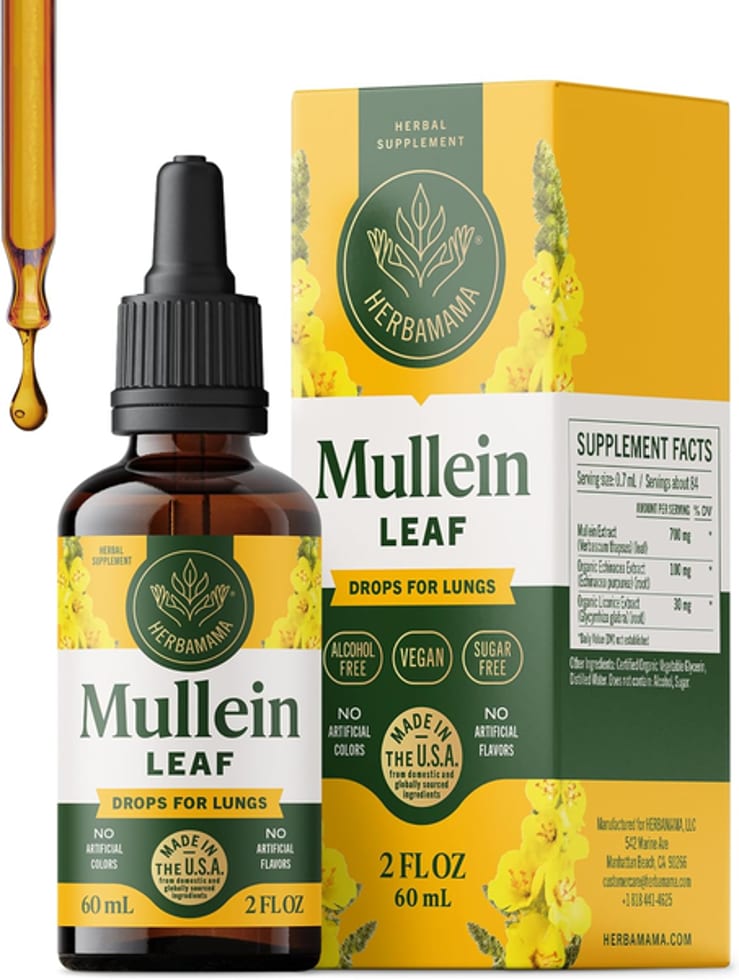 HERBAMAMA Mullein Leaf Drops for Lungs 2 fl oz / 60 ml
