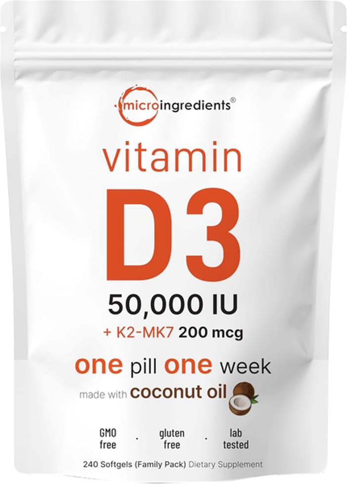 Micro Ingredients, Vitamin D3 & K2 MK-7, D3 50,000 IU, K2 MK-7 200 mcg, 240 Softgels