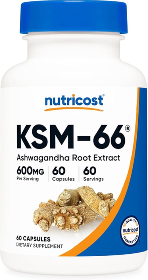Nutricost KSM-66 Ashwagandha Root Extract 600mg, 60 Veggie Caps - 5% Withanolides - with BioPerine 600мг KSM-66, 5% Витанолид 60 Veggie Caps