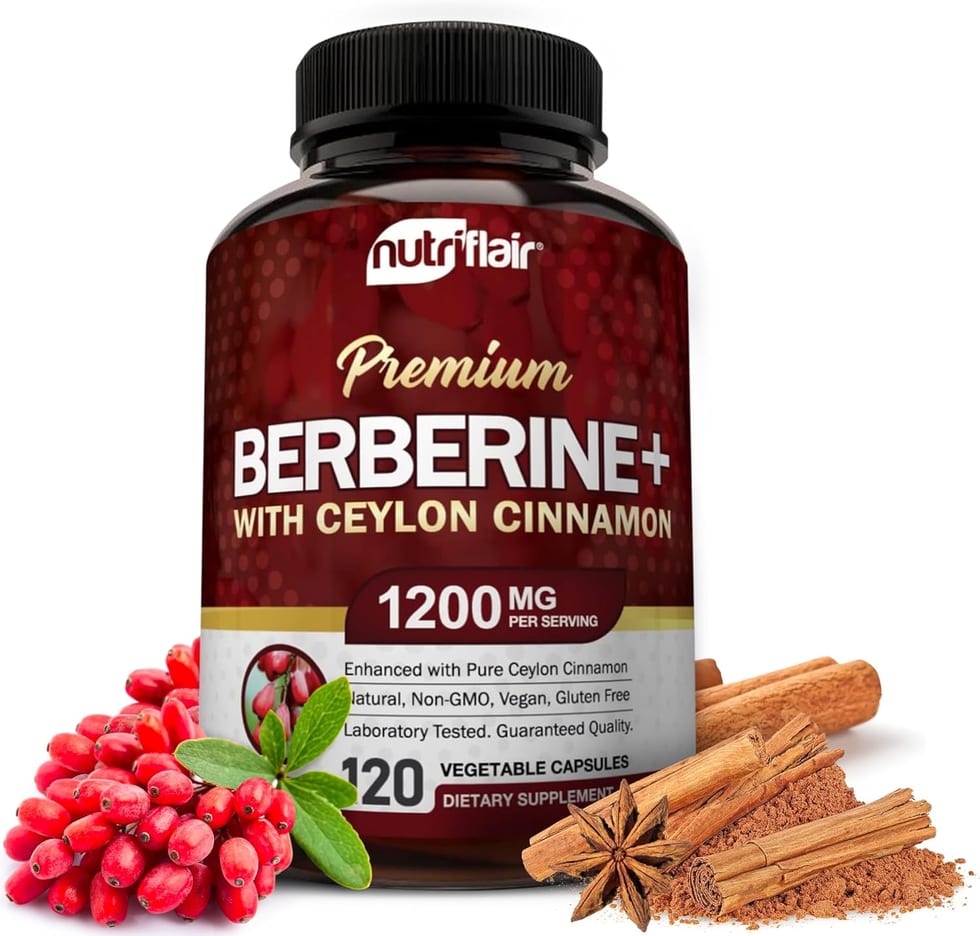 NutriFlair Premium Berberine Plus with Ceylon Cinnamon 1200 mg, 120 Vegetable Capsules