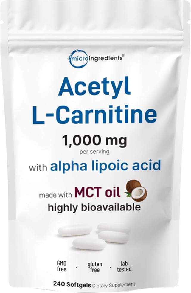 Micro Ingredients, Acetyl L-Carnitine ALCAR with Alpha Lipoic Acid, 1,000 mg, 240 Softgels