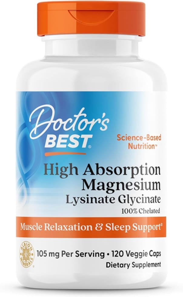 Doctor's BEST High Absorption Magnesium Glycinate Lysinate 105 mg per serving 120 Veggie Caps