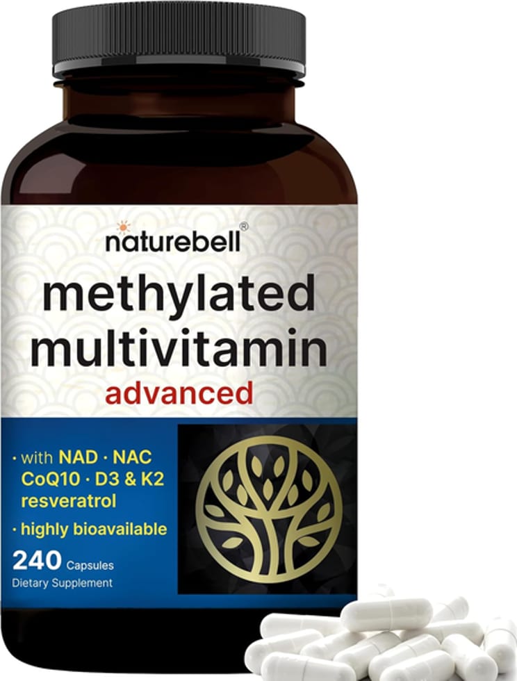 Naturebell, Methylated Multivitamin with NAD, NAC, CoQ10, D3, K2 & Resveratrol, 240 Capsules