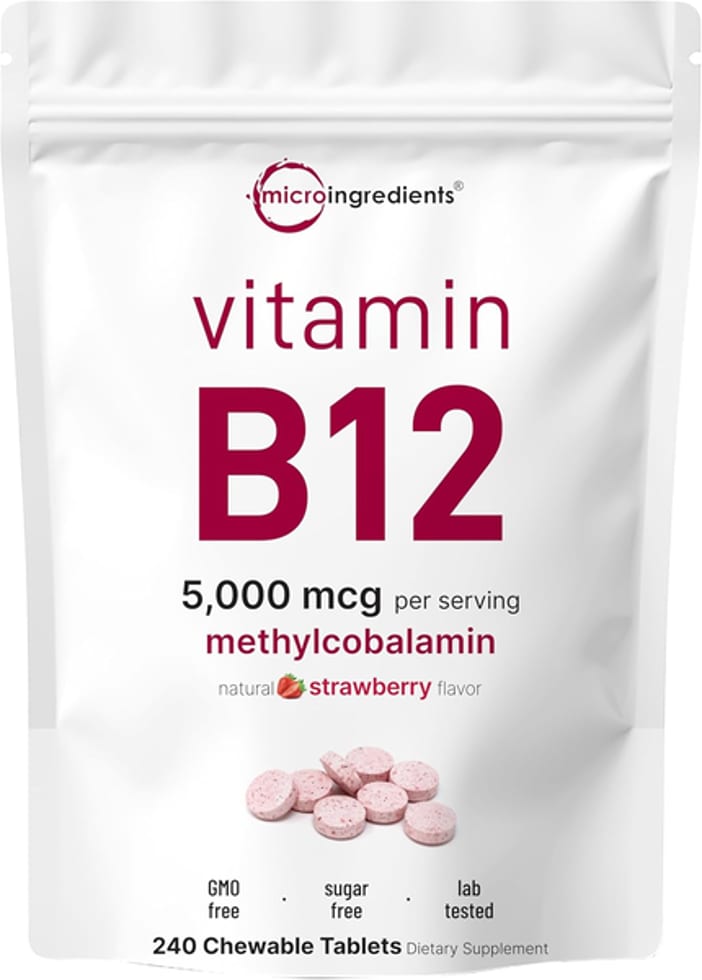 Micro Ingredients, Vitamin B12 Methylcobalamin, Natural Strawberry Flavor, 2,500 mcg, 240 Chewable Tablets