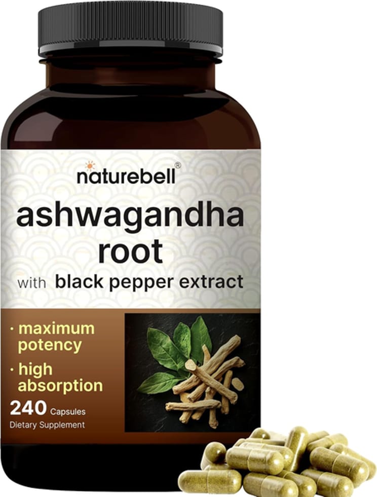 Naturebell, Ashwagandha with Black Pepper Extract, 12,500 mg, 5 mg, 240 Capsules