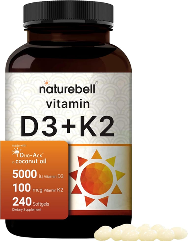 Naturebell, Vitamin D3 + K2, 5,000 IU D3 & 100 mcg K2, 240 Softgels