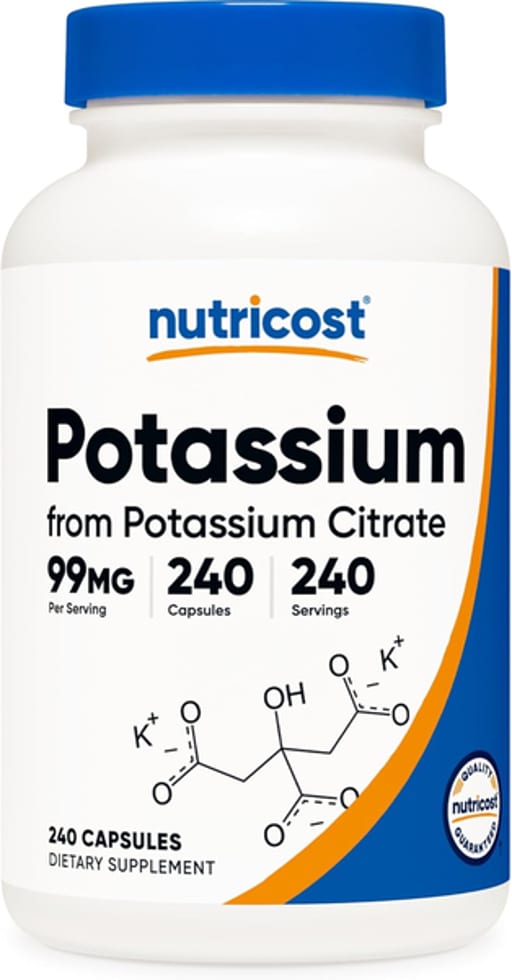 Nutricost, Potassium, from Potassium Citrate, 99 mg, 240 Capsules