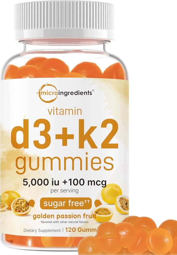 Vitamin D3+k2 Gummies 5,000 IU + 100 MCG Sugar Free Golden Passion Fruit 120 Gummies