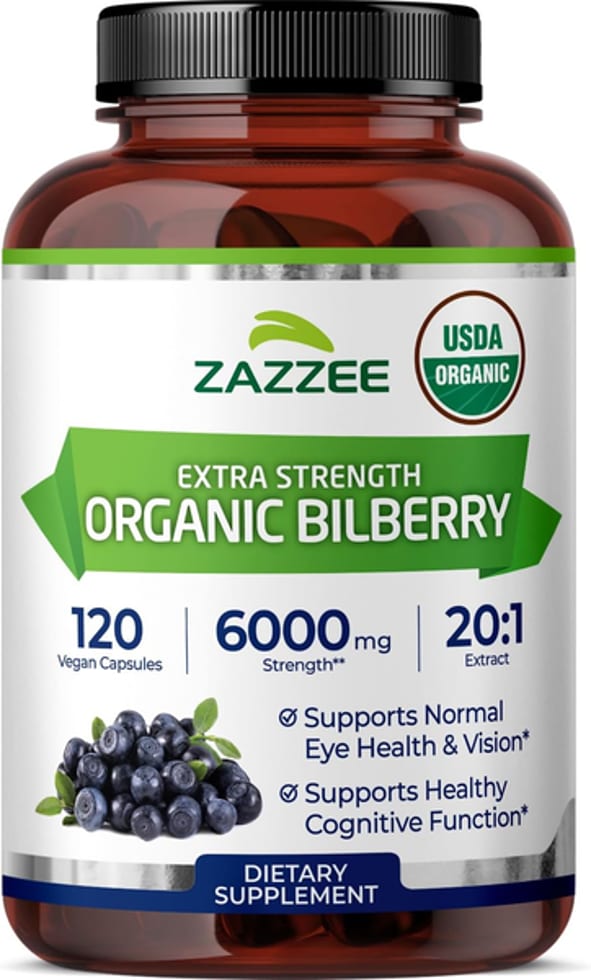 Zazzee, Organic Bilberry, 6,000 mg, 20:1 Extract, 120 Vegan Capsules